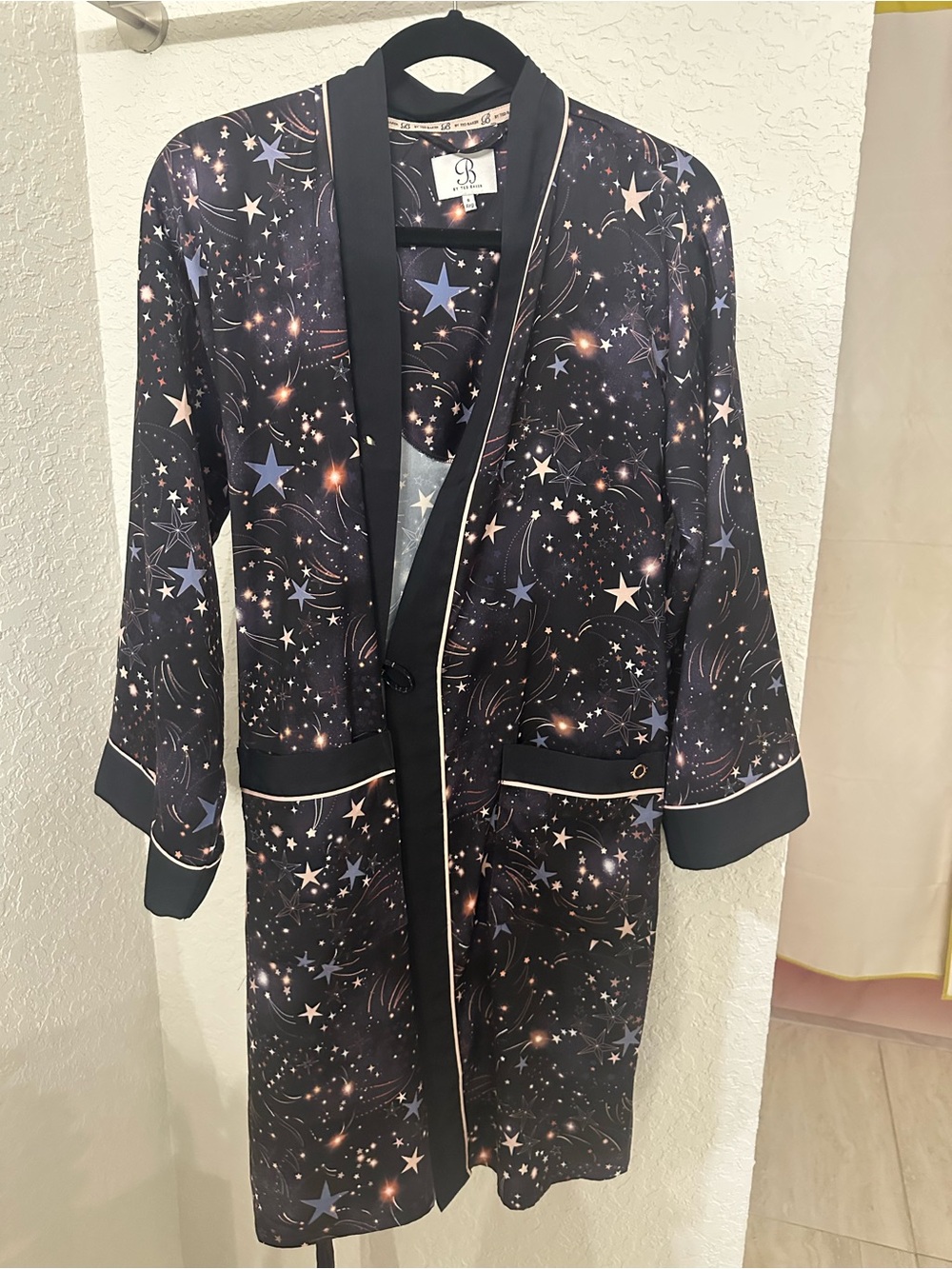 Ted Baker Black Star Print Robe with Pink Trim